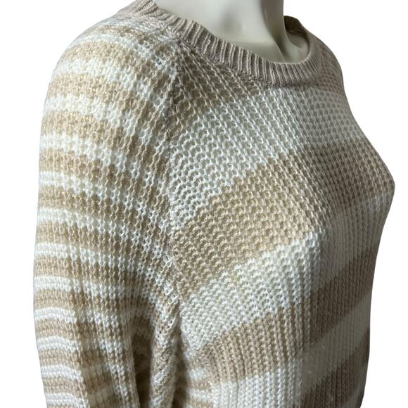 Jessica Simpson Striped Knit Sweater Taupe Cream Dolman Batwing Sleeve Size L - Picture 10 of 10